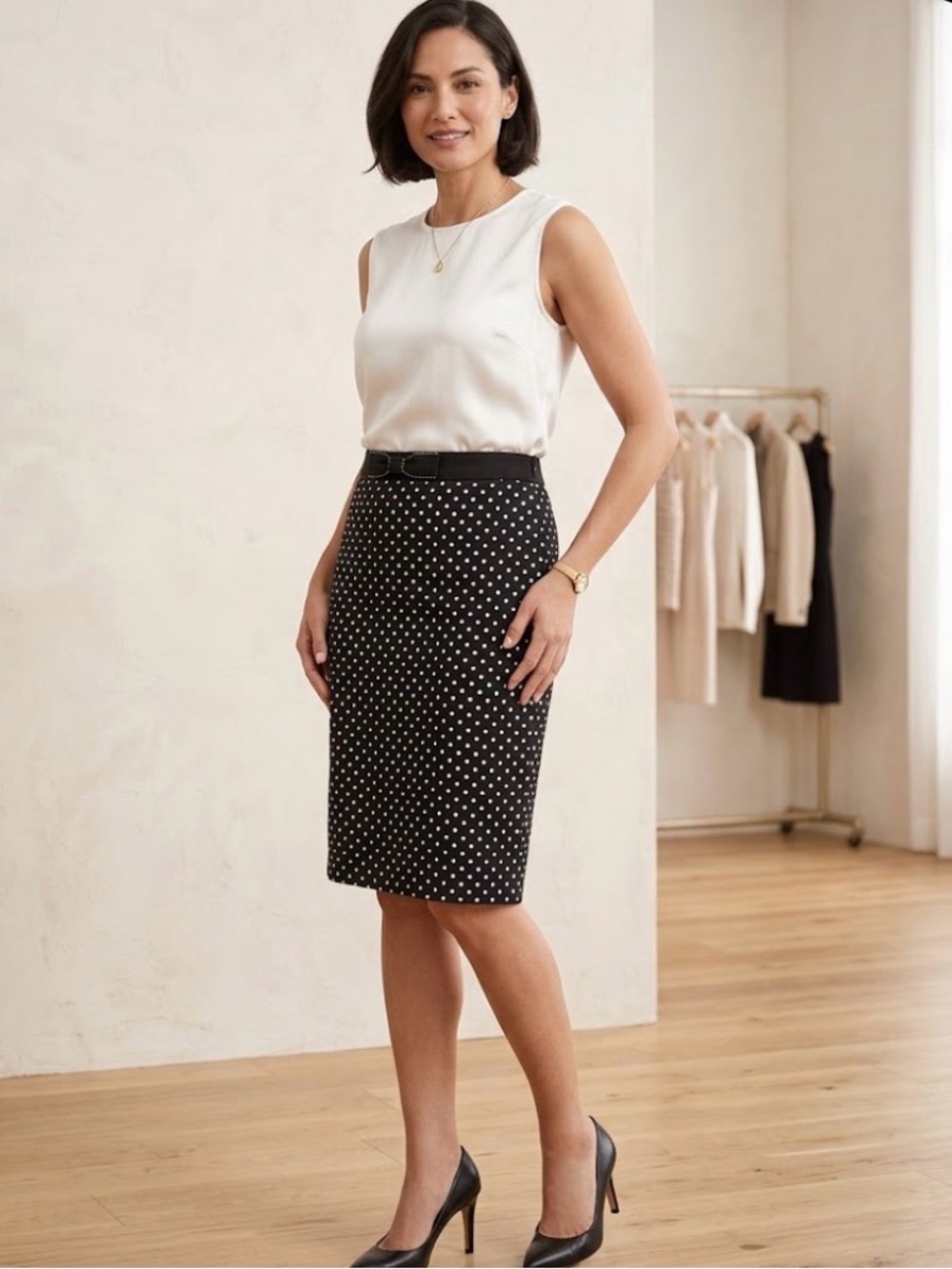White House Black Market Black Polka Dot Pencil Skirt